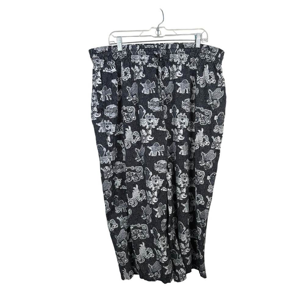 Lucy & Yak Wide Leg Pants Womens XL Black White Animal Print Organic Cotton EC